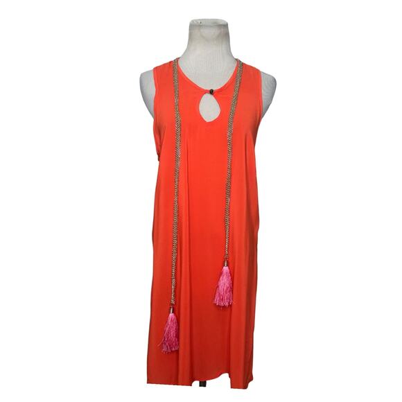 Ella Luna orange silk Lira sleeveless chained tassel detail mini dress size M - Picture 9 of 14